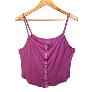Anthropologie Pilcro Tank‎ Top Women Large Sleeveless Button Up Crop Ribbed Knit